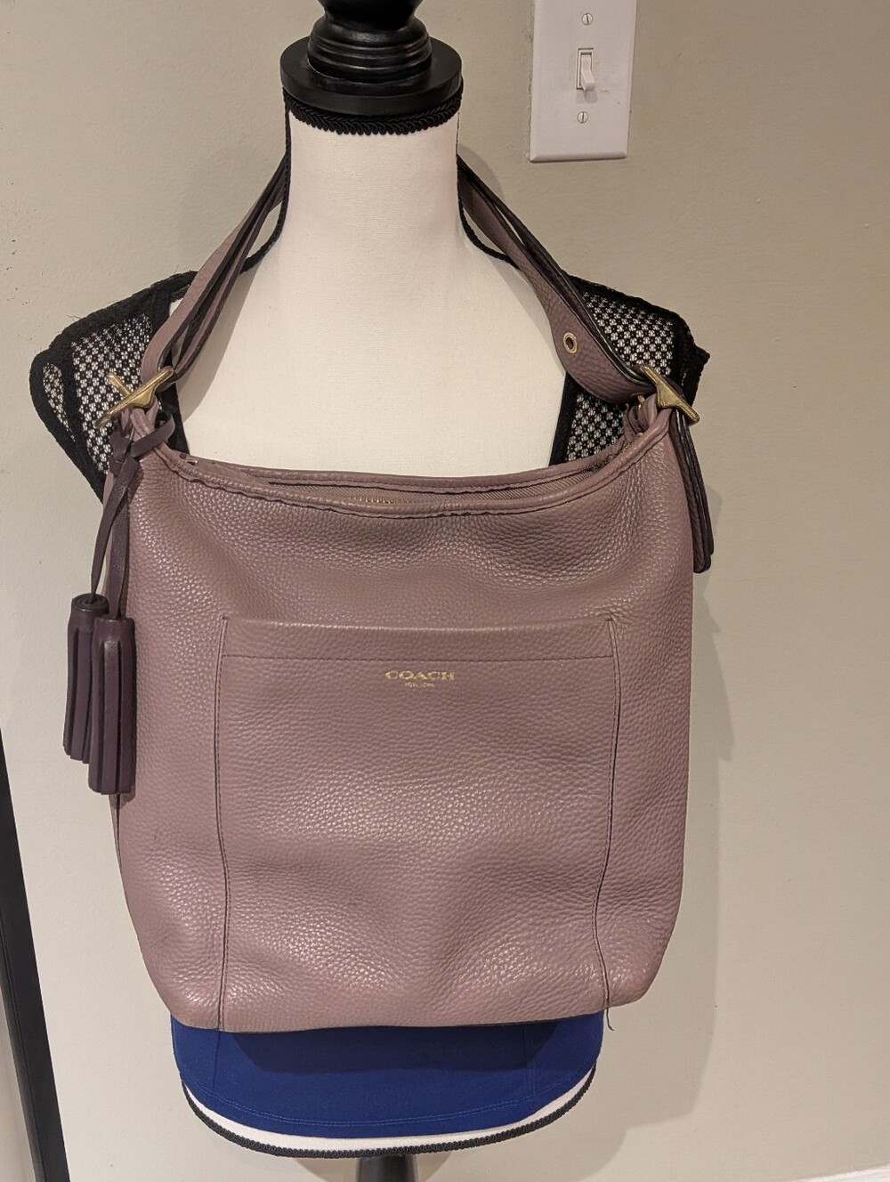 Coach Legacy Pebbled Leather Shoulder Bag in Mauve Taupe/ Light purple shade